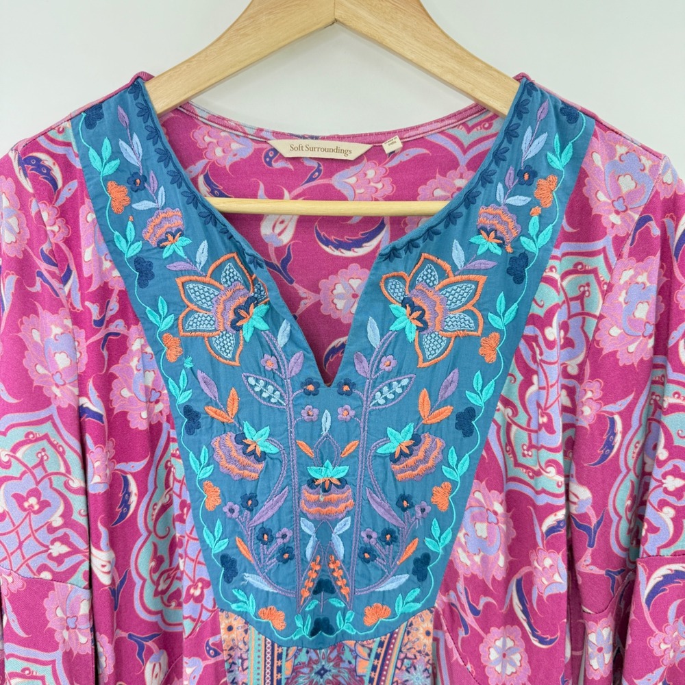 Soft Surroundings Women's Tunic Pink Purple Embroidered Floral Boho Festival‎ - Picture 6 of 10